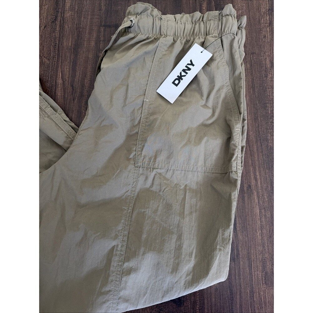 DKNY Women's Tie Front Straight Leg Cargo Pants Bungee Utility Green M - Picture 7 of 10
